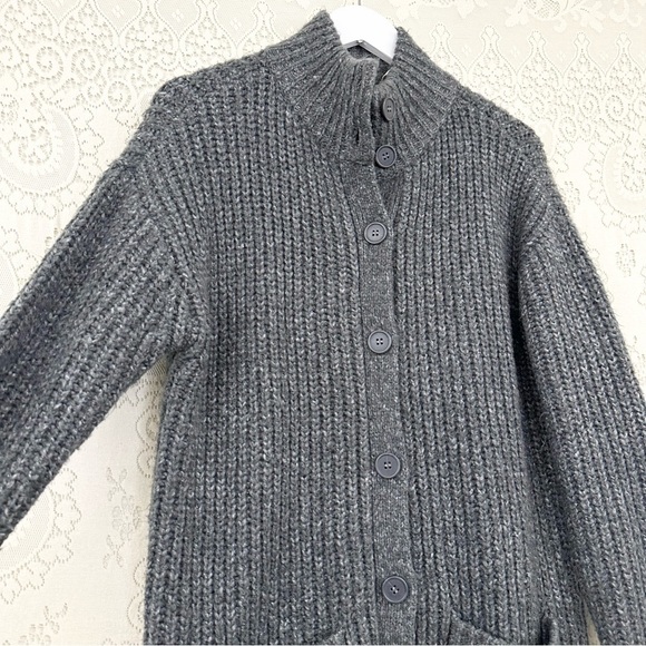 Soft Surroundings Solemio Cardigan Sweater Gray Button Front Ribbed Chunky Long - Picture 3 of 9